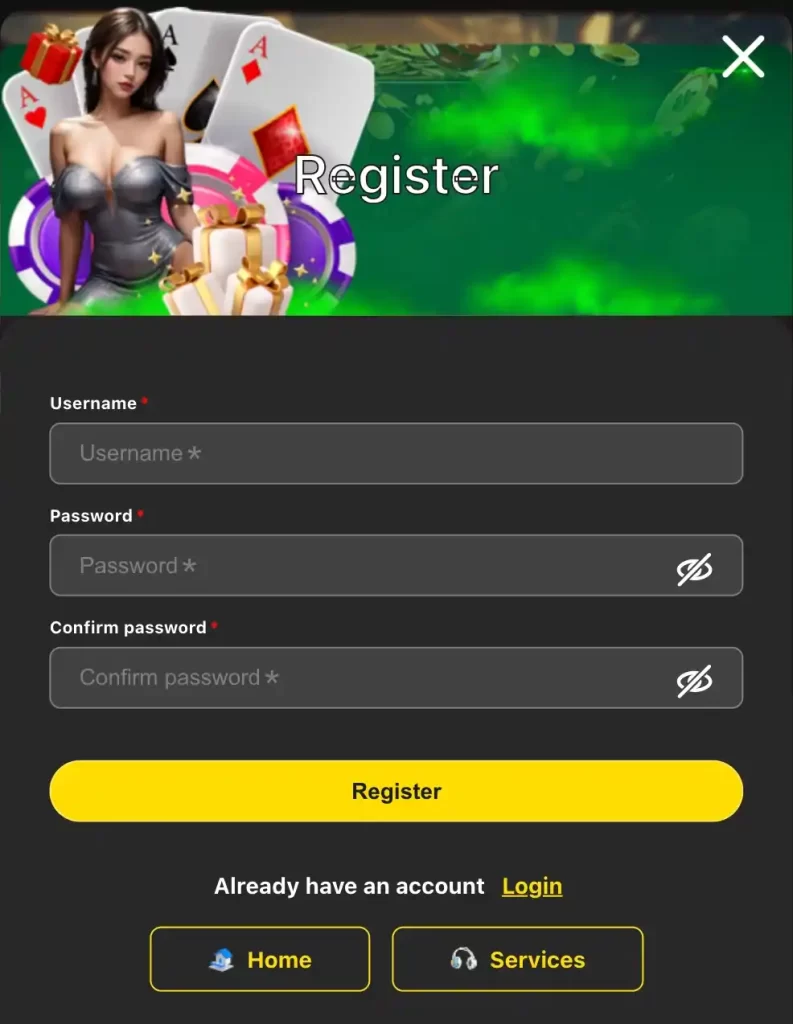 JLXO register form for online casino and gaming account setup